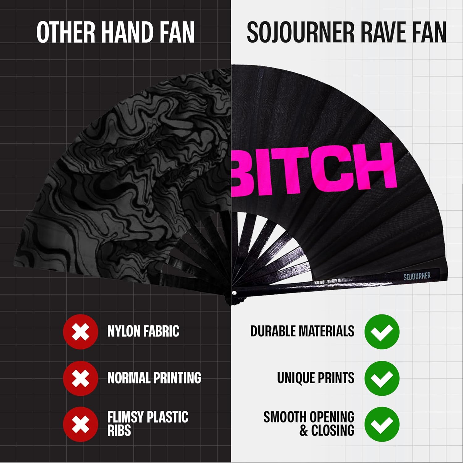 SoJourner Bags Rave Fan - Large Folding Fan - Clack Fan Hand Fan for Raves, Halloween, Burlesque, Rainbow Outfits for Women & Festival Accessories - Image 3