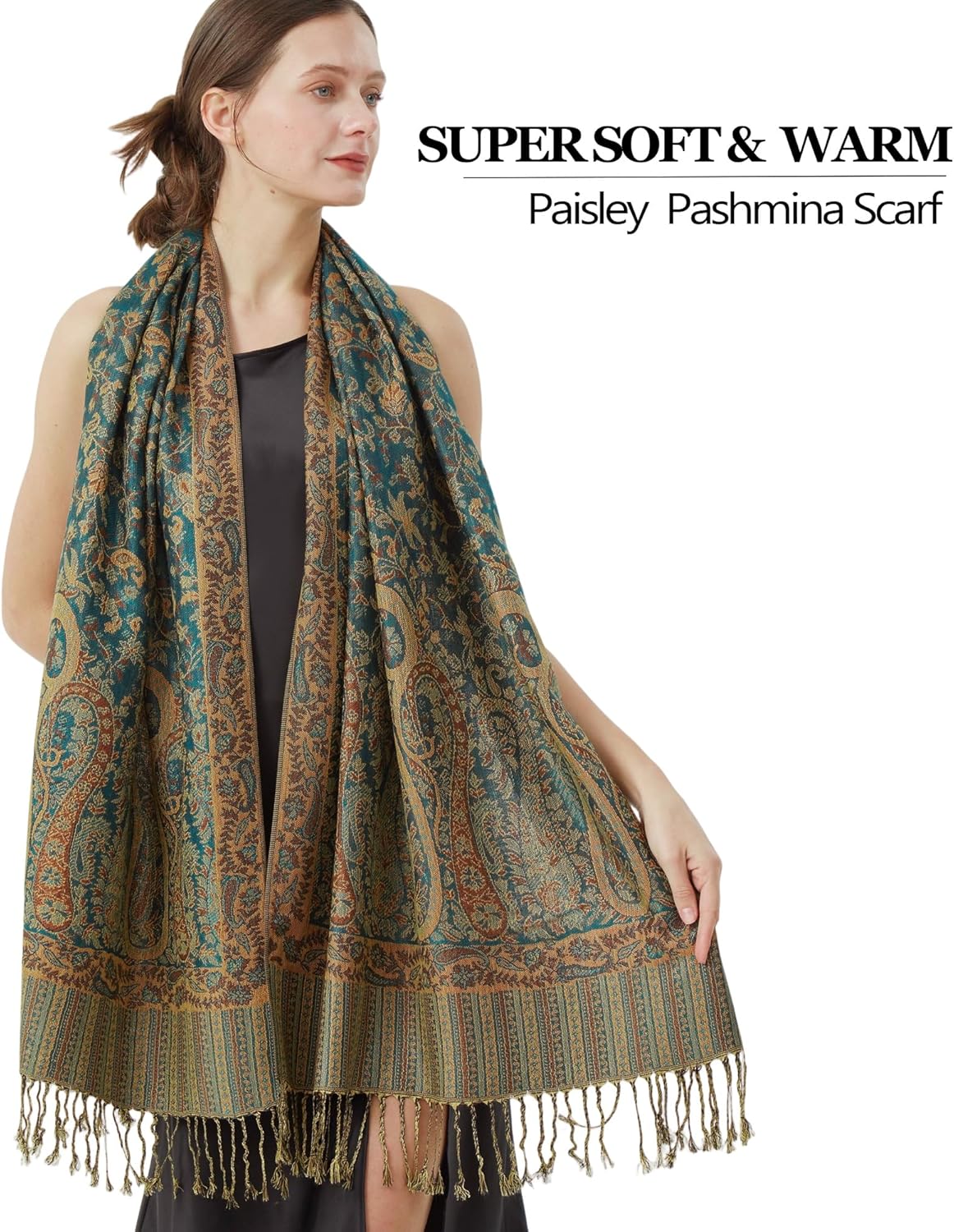 Reversible Paisley Pashmina Rave Scarf Shawl-Soft Silky Pashmina Wraps for Women Evening Dresses - Image 3