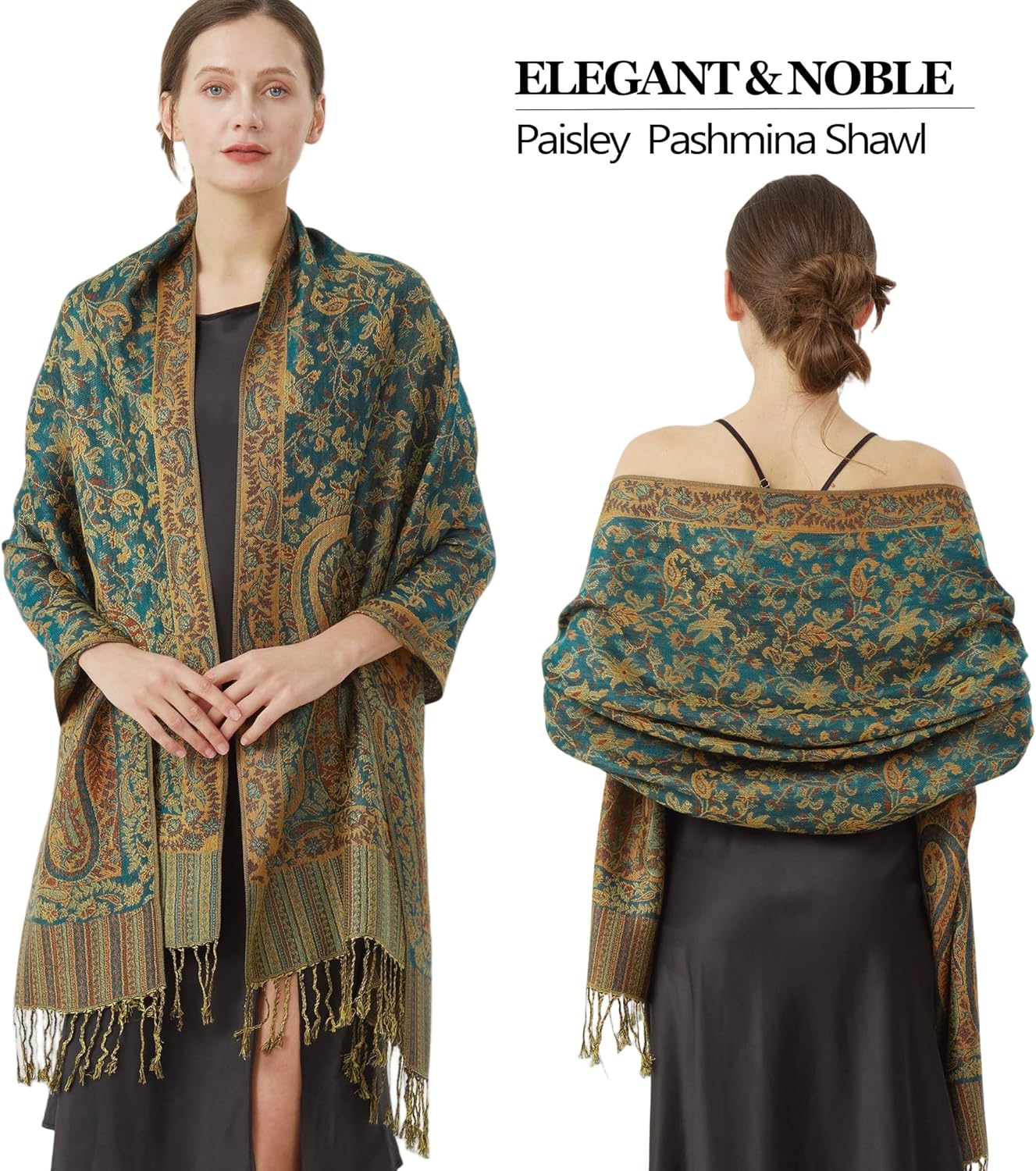 Reversible Paisley Pashmina Rave Scarf Shawl-Soft Silky Pashmina Wraps for Women Evening Dresses - Image 2