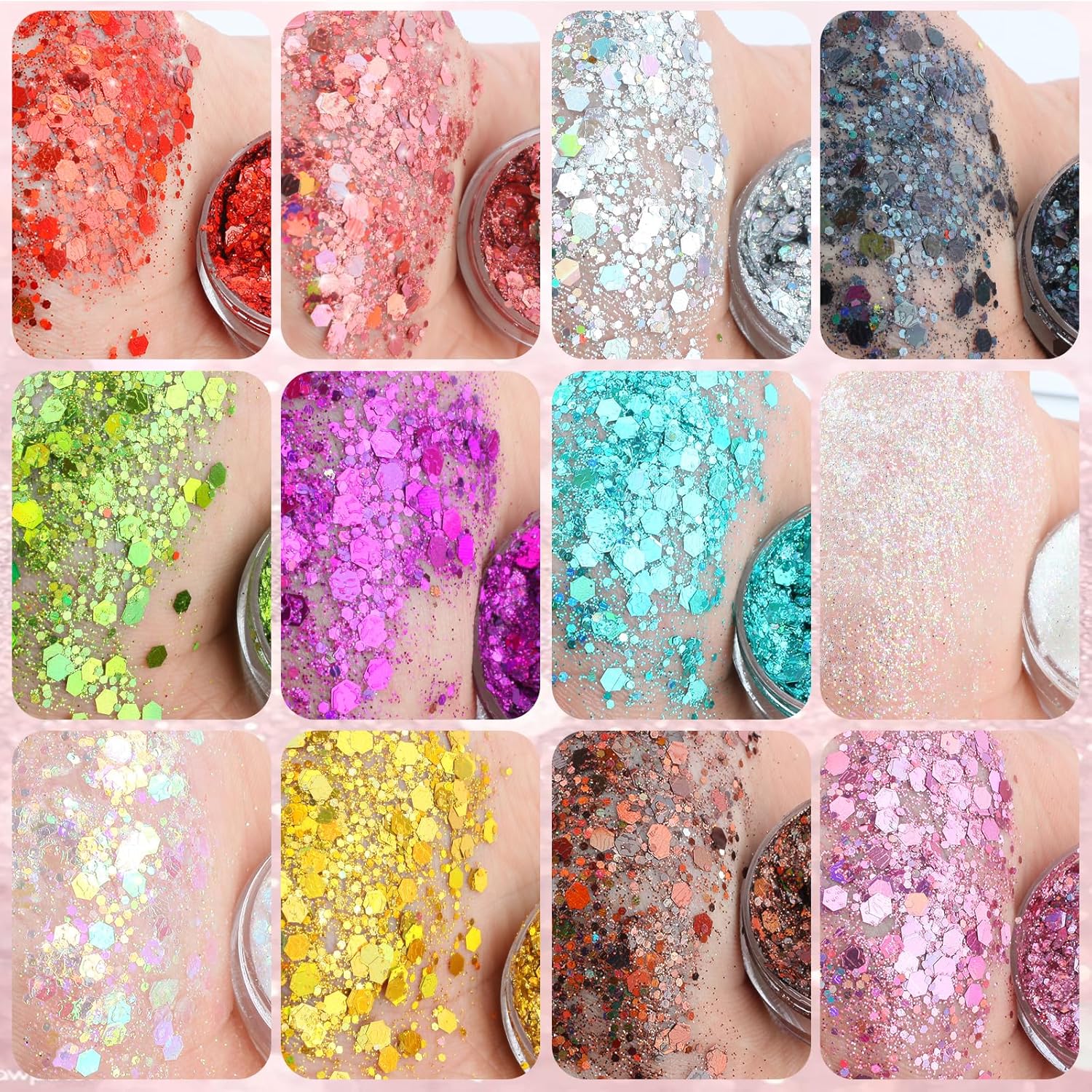 Body Glitter, Face Glitter, Hair Glitter,YGQQOY Holographic Concerts Festival Rave Chunky Glitter Gel, 12 Colors - Image 2