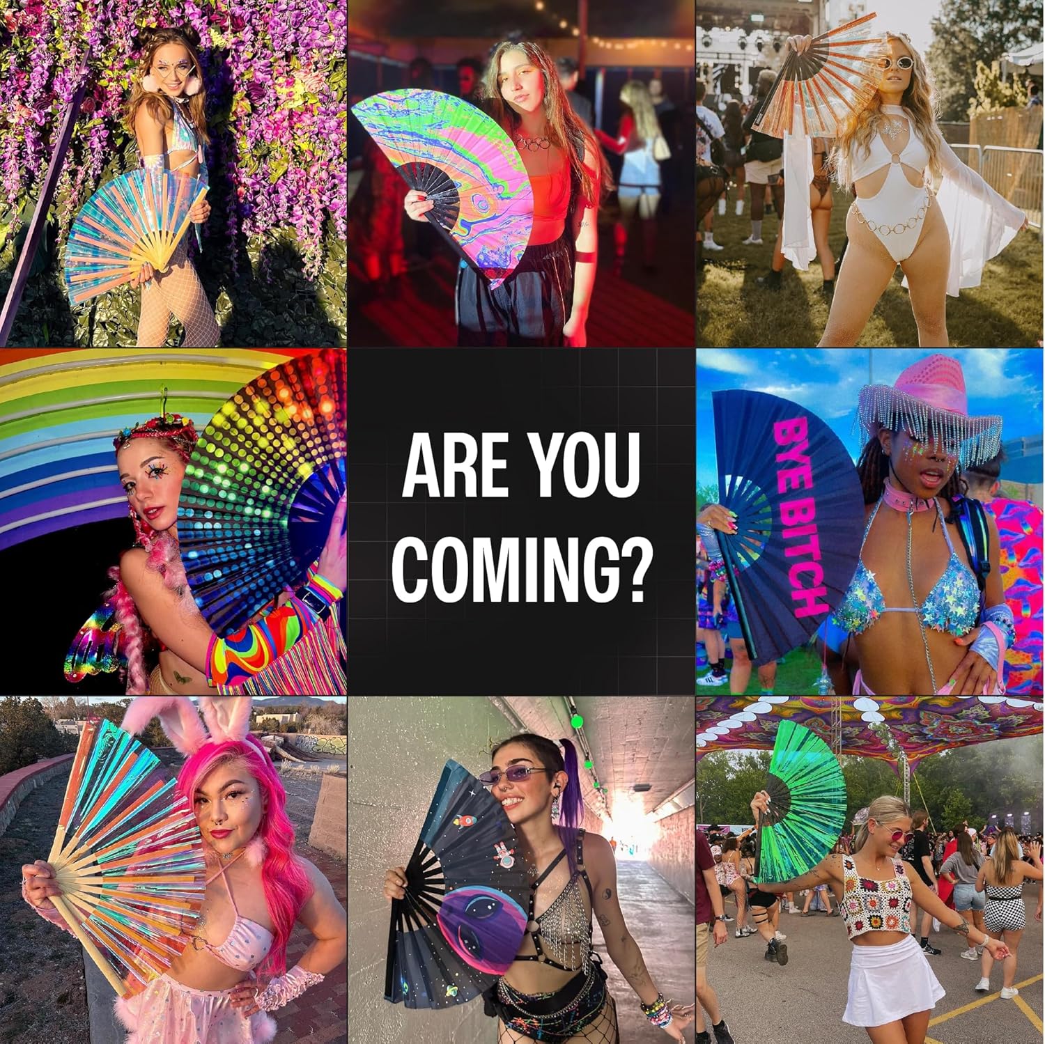 SoJourner Bags Rave Fan - Large Folding Fan - Clack Fan Hand Fan for Raves, Halloween, Burlesque, Rainbow Outfits for Women & Festival Accessories - Image 6