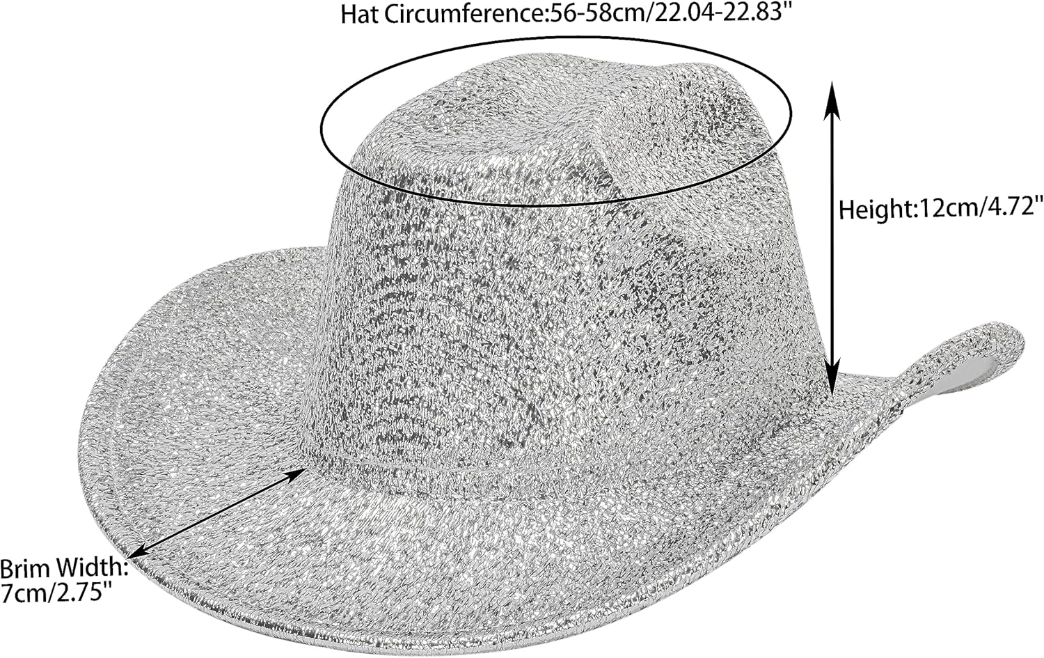 Silver Space Cowboy Hat - Sparkly Glitter Holographic Cowgirl Hat Rave Hat for Bachlorette Party Halloween(M) - Image 3